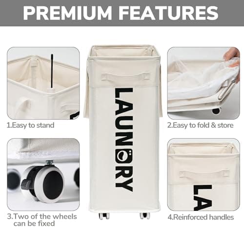Goodpick 75L Laundry Hamper with Wheels, White