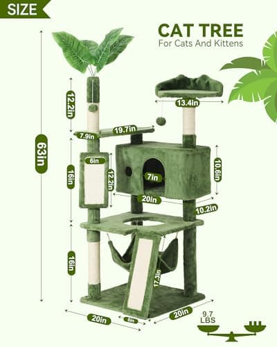 HOOPET 63IN Cat Tree Tower for Large Cats with Scratching Boards and Dangling Balls
