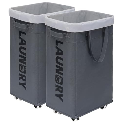 Goodpick 75L Laundry Hamper with Wheels, White — Grey 2-Pack