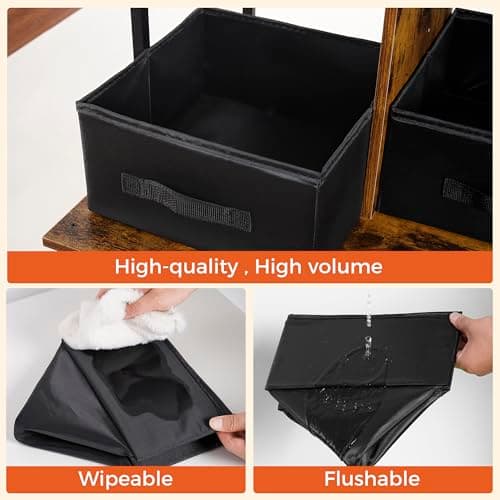 Dwanton Rustic Brown Cat Litter Box with 3 Shelves & 2 Drawers