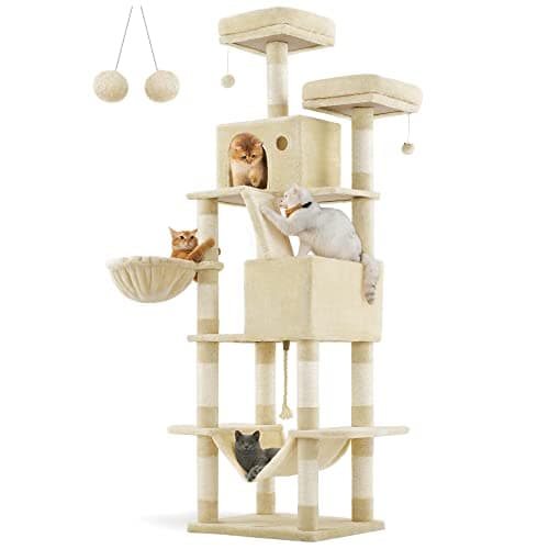 Feandrea Jelly Pink Cat Tree: 81.1-Inch Large Tower with 13 Scratching Posts UPCT190P01 — Beige
