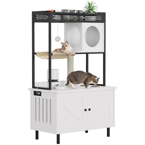 YITAHOME 27" Cat Litter Box with Scratching Post & Cushion, White — WHITE