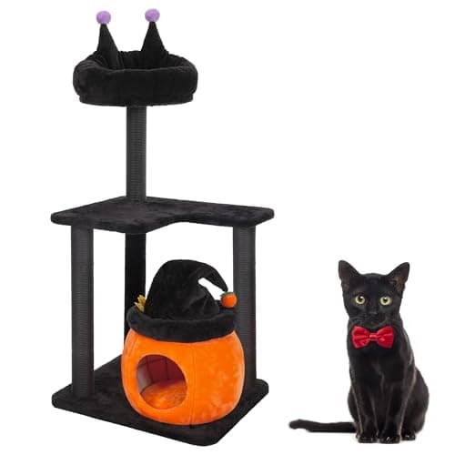 Gothic Black Cat Tower with Sisal Posts & Comfort Basket — 44.8 " H