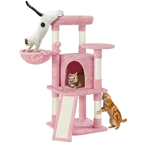 Yaheetech 42in Cat Climbing Tower with Play House & Pink Condo