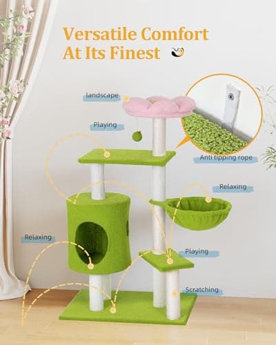 Green Cozy Cat Condo with Hammock & 3 Scratching Posts for Indoor Kittens
