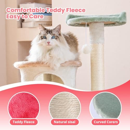 HYABI 42.7 inch Multi-Level Cat Tree with Scratch Posts & Toy Ball for Indoor Cats