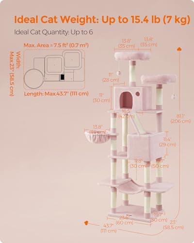 Feandrea Jelly Pink Cat Tree: 81.1-Inch Large Tower with 13 Scratching Posts UPCT190P01