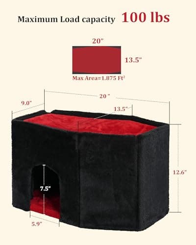 Gothic Cat Condo Cave, Spacious Indoor Bed for Large Cats, Red Black