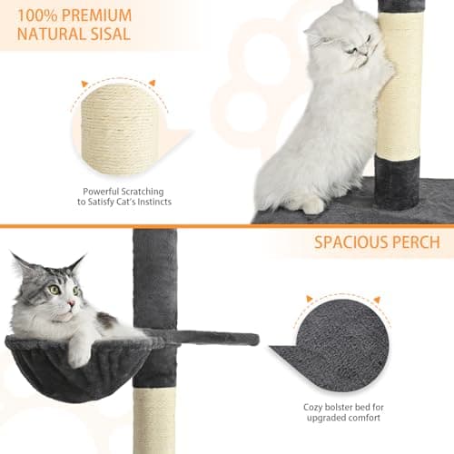 5-Tier Tall Cat Tree with Adjustability & Hammock for Indoor Cats