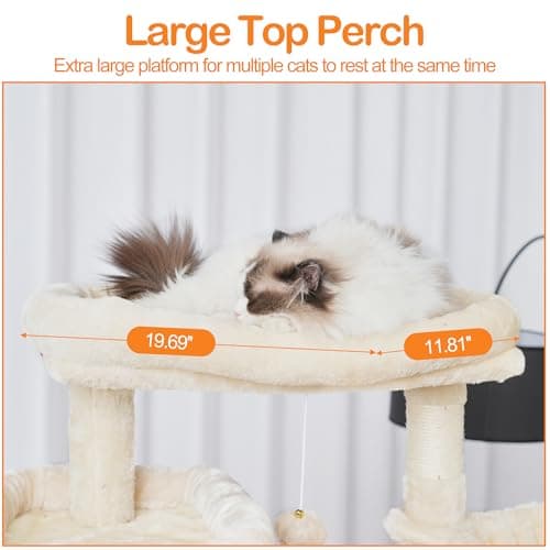Cat Tree with 2 Perches, 2 Condos, 2 Hammocks, Scratching Pad - Large Cat Furniture and Condo