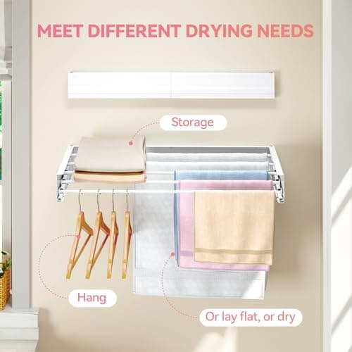 APEXCHASER Foldable Wall Mount Laundry Drying Rack, 31.5 Inch, White