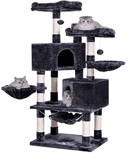 BEWISHOME Multi-Level Indoor Cat Tree with Sisal Posts & Houses MMJ05G — Smoky Grey