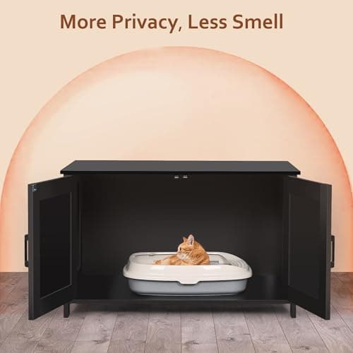 Homedy Black Wooden Cat Washroom with Barn Door, Fit Most Litter Box