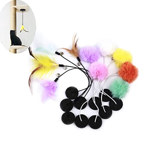 SHENGOCASE 10-Pack Hanging Feather Ball Toy for Cat Tree Towers