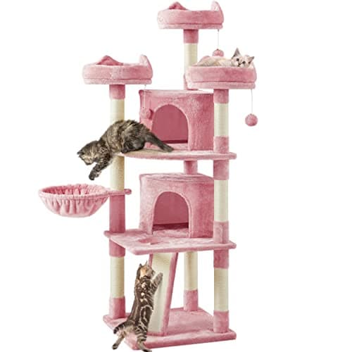 Yaheetech Large Cat Condo with Sisal Platforms & Scratching Posts, Dark Gray — Pink