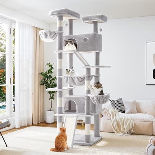 Allewie 81" Tall Multi-Level Cat Tree with Condo, Hammock & Scratching Post, Grey