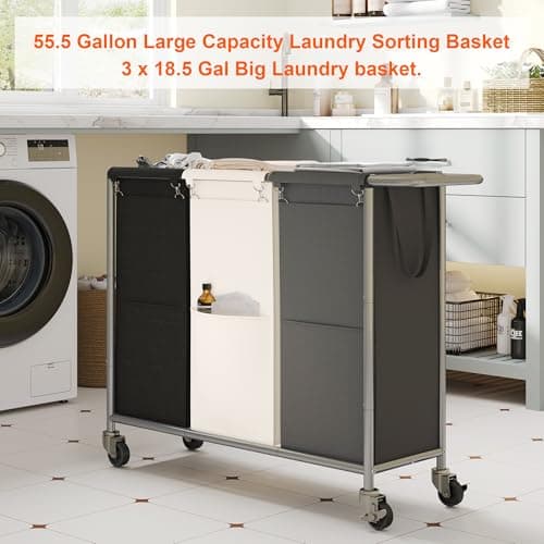 Laundry Separator Hamper with Rolling Wheels for Dirty Clothes Storage