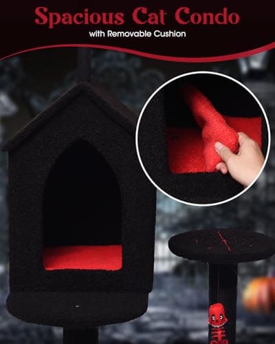 Gothic 55-Inch Cat Tower for Large Indoor Cats with Dual Condos and Scratching Board - Black