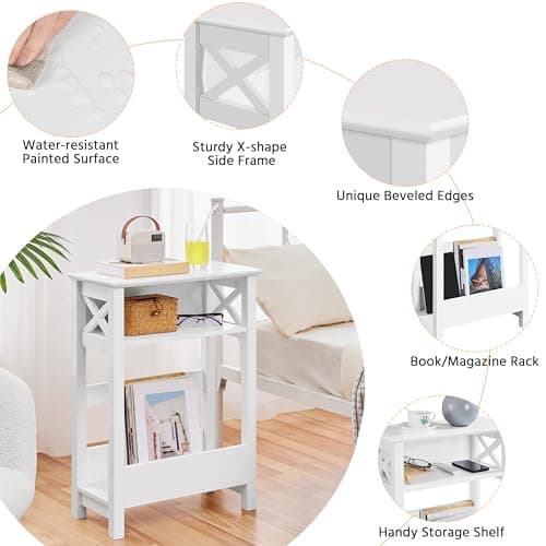 Yaheetech White 3-Tier Slim X-Shaped Storage Table with Magazine Rack, Living Room Office Balcony