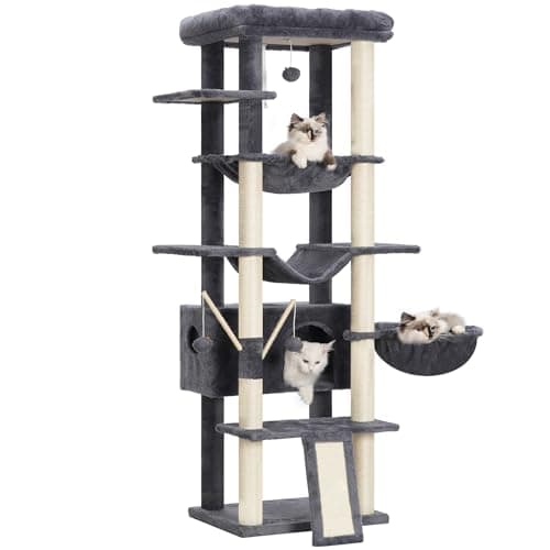 Large Cat Tree for Indoor Cats - Multi-Level Furniture with Scratching Posts and Hammocks — Smoky Gray