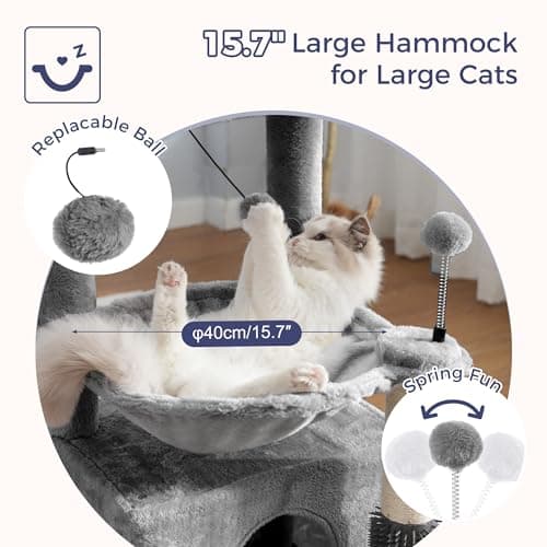 5 in 1 Cat Tree, 32" Tower with Groomer & Hammock-Gray
