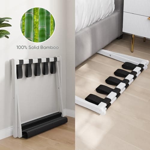 Folding Luggage Rack, White Bamboo Suitcase Stand with Storage Shelf, 2 Pack, Holds up to 131 lb