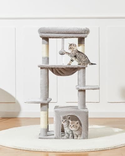 Taoqimiao 39.4-Inch Light Gray Cat Tree with Hammock and Perch MS027W