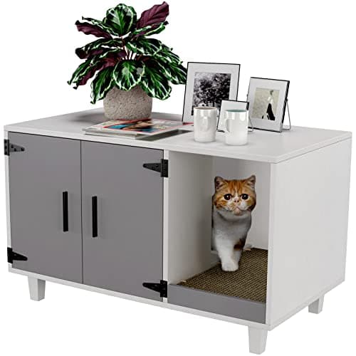 GDLF Modern Wood Pet Crate withScratch Pad & Nightstand (Black) — Gray & White