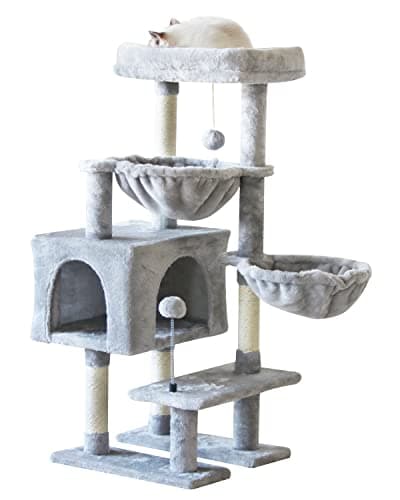 KIYUMI Multi-Level Cat Tree with Scratching Post & Hammock Grey