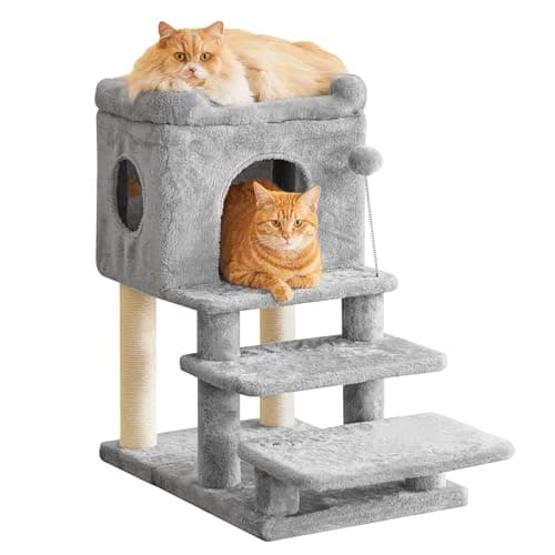 Pink 3-Step Cat Tree, 28.7" Scratching Tower for Indoor Cats — Light Grey
