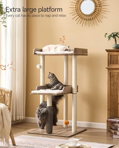 FourFurPets Modern 43.7" Large Cat Tree with Scratching Post and Wooden Perch