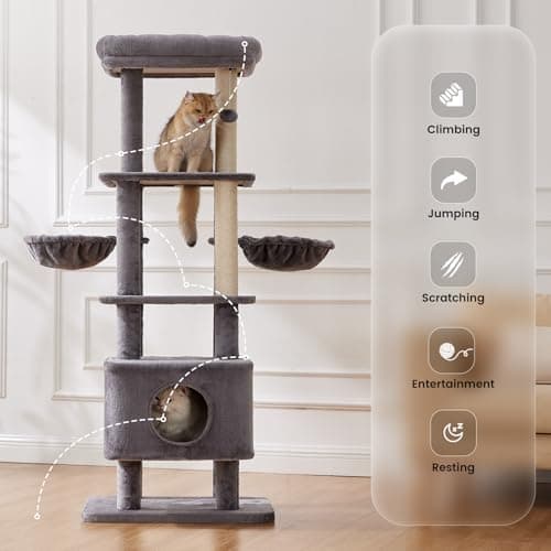 Gardner Pet 65" Grey Modern Cat Tree with Scratching Post