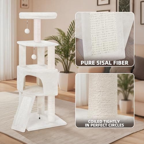 Beige 45in Multi-Level Cat Tree Tower with Scratching Post & Toys