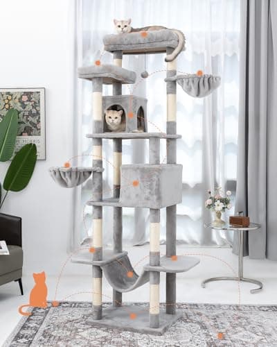 81-Inch Tall Cat Tree with Scratching Post & Plush Caves for Indoor Cats