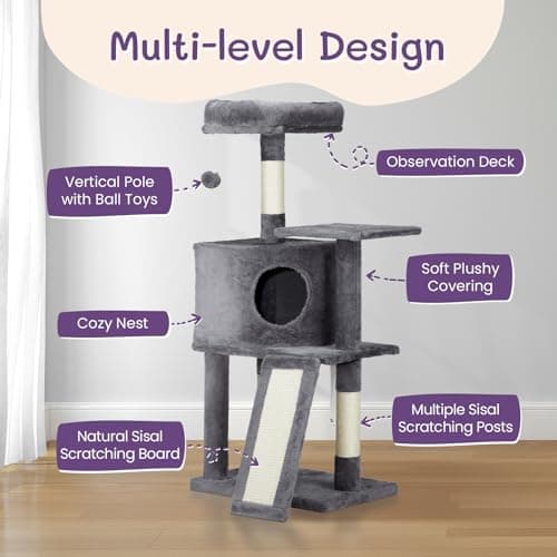 Indoor Cat Tree Tower 47-Inch Condo with Scratching Post &amp; Toys
