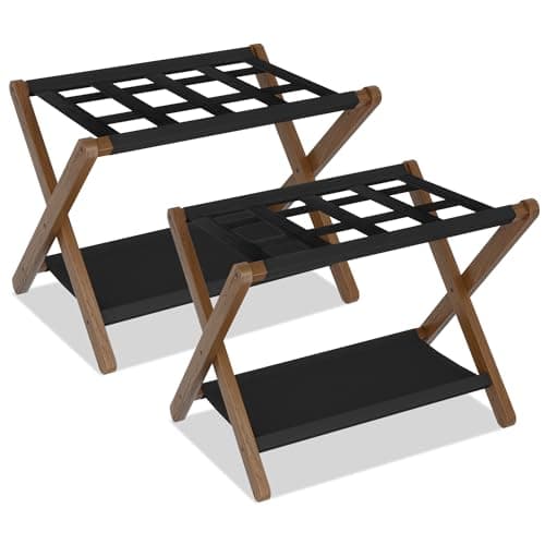 Folding Luggage Racks Set with Storage Shelf, for Guest Room Bedroom Hotel
