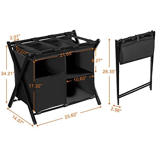 Folding Steel Luggage Rack Set with Storage Shelf, Pack of 2, Black