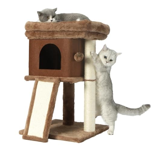 Indoor Cat Tree with Scratching Post and Grooming Brush, Brown