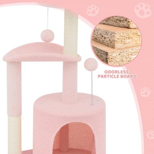 Magshion Pink Cute 33" Indoor Cat Tree with Scratch Post and Dangling Balls