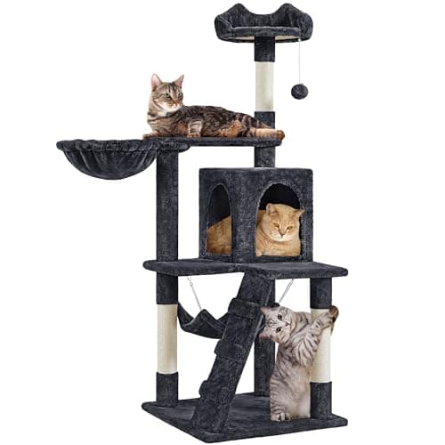 Yaheetech 54in Pink Multi-Level Cat Tree with Hammock — Black