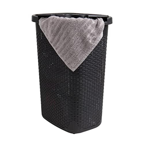 60L Slim Laundry Hamper with Lid, Set of 2, Ivory — Black