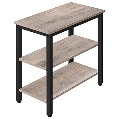 HOOBRO 3-Tier Rustic Brown & Black End Table, Industrial Design, Easy Assembly — Greige + Black