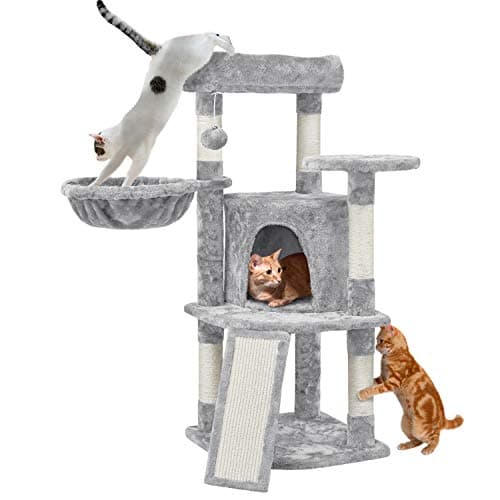 Yaheetech 42in Cat Climbing Tower with Play House & Pink Condo — Light Gray