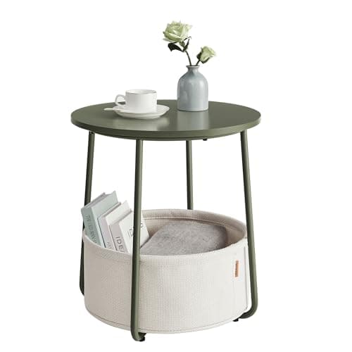 VASAGLE Laurel Green & Cream White Fabric Basket End Table — Forest Green + Cream White