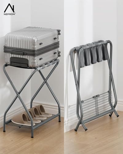 Foldable Suitcase Stand with Storage Shelf, LR-GY-1