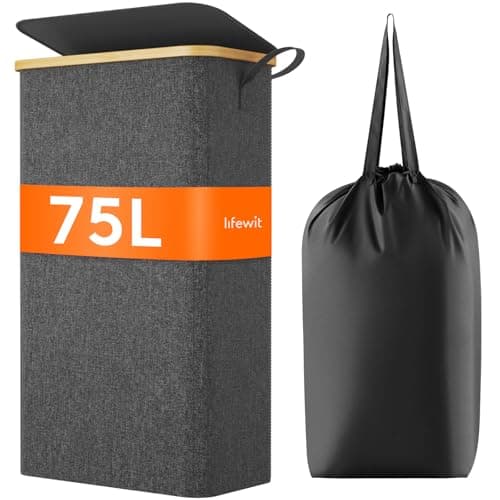 Lifewit 65L Slim Laundry Hamper with Lid & Bamboo Handles, Dark Gray — Dark Gray