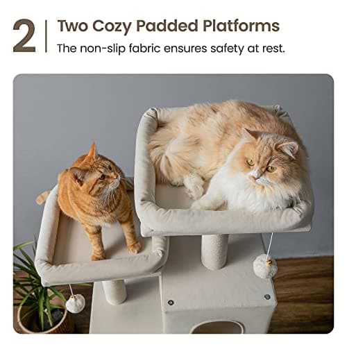 Beige Multi-Level MWPO Cat Tree with Perches, Hammock & Scratching Posts