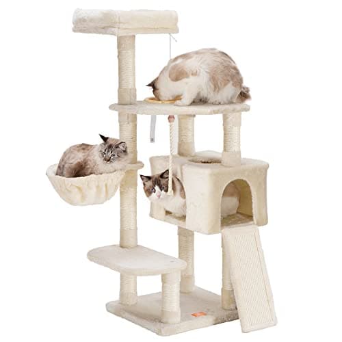 Heybly Multi-Level Cat Tree with Feeding Bowl and Scratching Board for Indoor Cats
