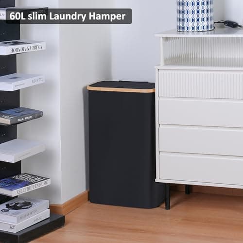 Slim Laundry Hamper with Lid - 60L, Black