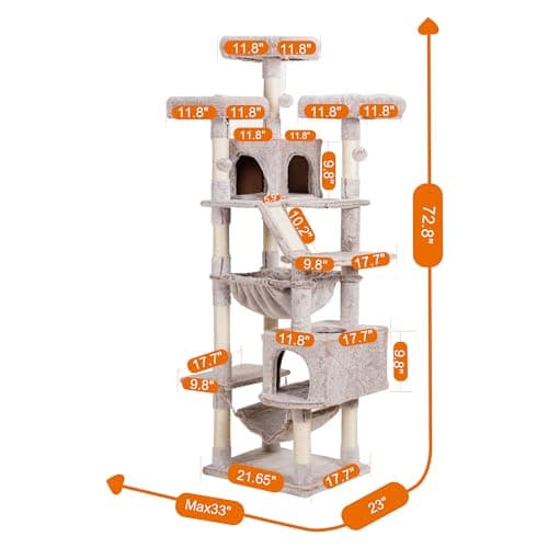 Large Cats Cat Tree, 73 Tall Heavy Duty Cat Tower with Padded Perch, Cozy Basket and Scratching Posts